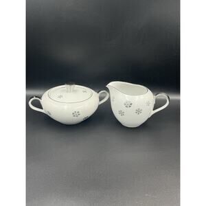 Vintage Seyei Snowy Atomic Snowflake Creamer & Sugar Dish W/Lid - MCM Japan